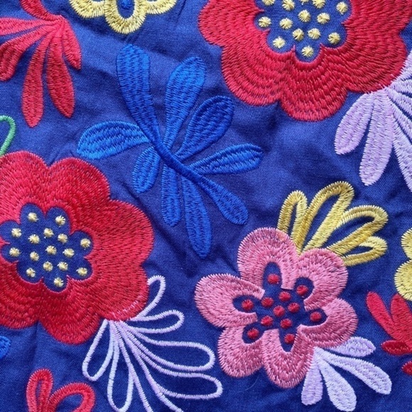 Andree By Unit‎ Embroidered Appliqué Big Bold Floral Shift Dress Linen Blend - Picture 8 of 13